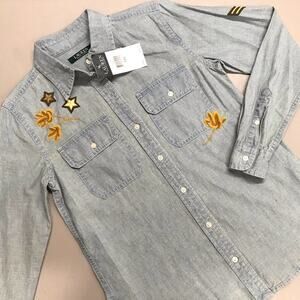 Ralph Lauren Denim Jean Button Shirt Embroidered Women’s XSP NWT $145 Retail